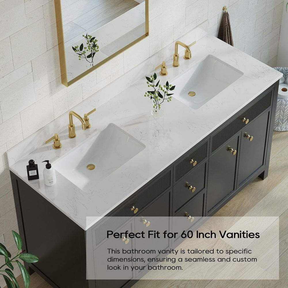 61'' White Engineered Stone Double Sink Vanity Top