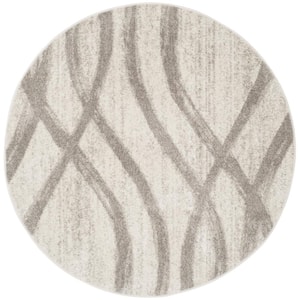 Adirondack Cream/Gray 4 ft. x 4 ft. Round Striped Area Rug