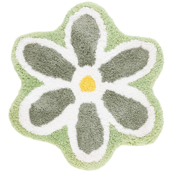 Novelty 3 ft. x 3 ft. Ivory/Green Floral Specialty Area Rug