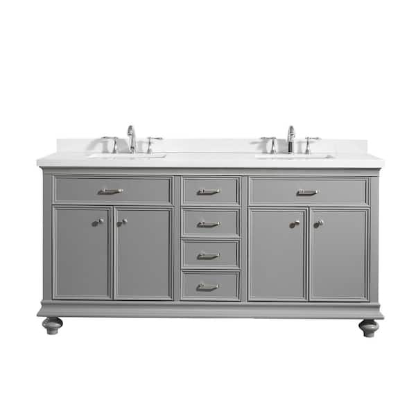 ROSWELL Charlotte 72 in. W x 22 in. D x 36 in. H Vanity in Grey with Quartz Vanity Top in White with White Basin