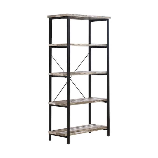 Coaster Skelton 70.75 in. Black Salvaged Cabin and 4-Shelf Etagere Bookcase