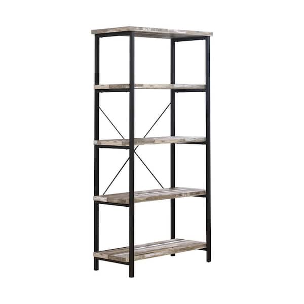 Coaster Home Furnishings Skelton 70.75 in. Black Salvaged Cabin and 4-Shelf Etagere Bookcase