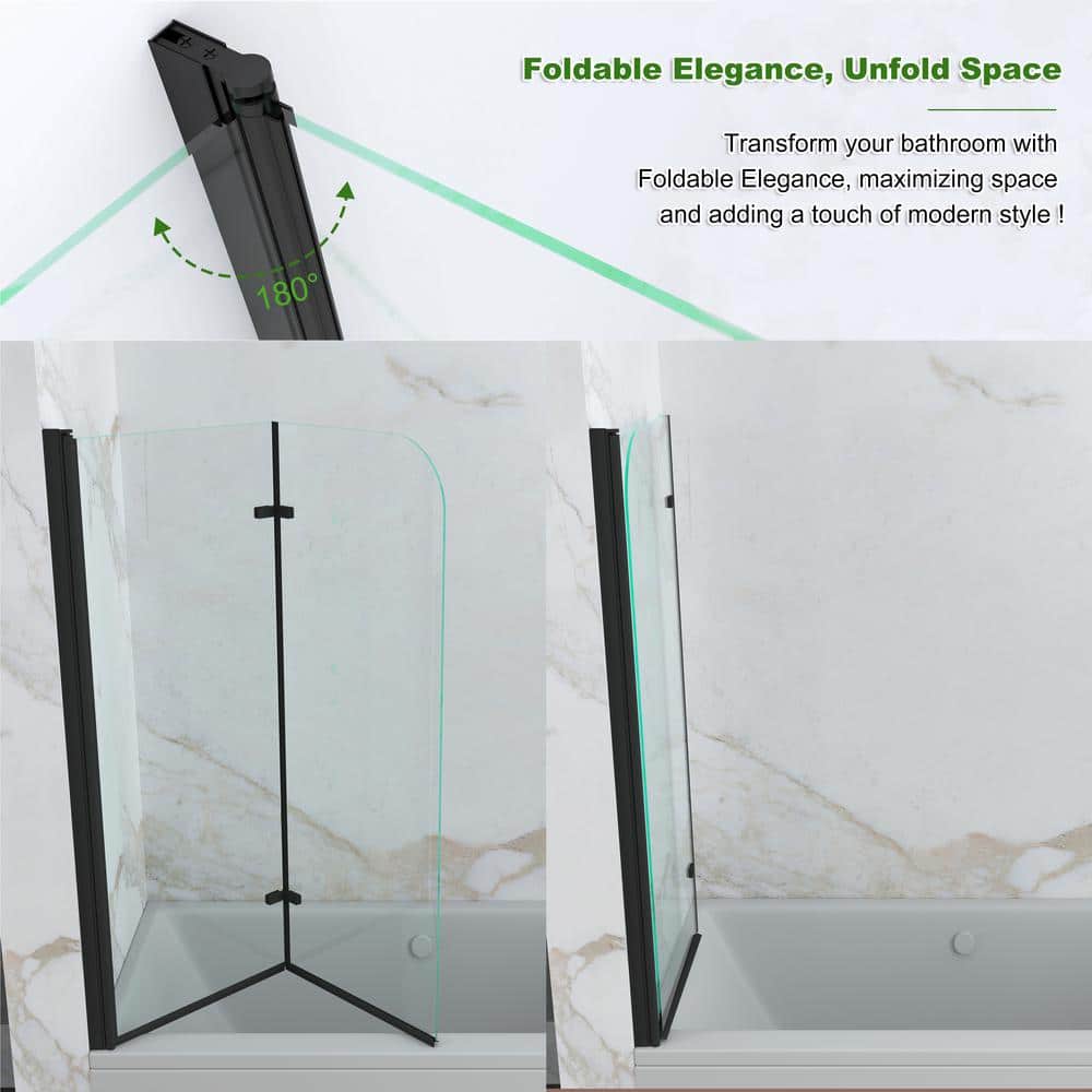 Black 43" x 55" Frameless Glass Tub Door