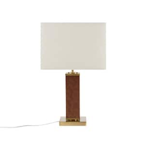 Hawley 22 in. Gold/Brown Faux Leather Table Lamp