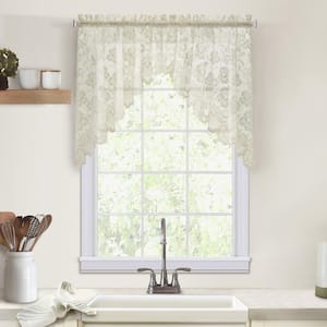 Limoges Rod Pocket Valance Swag in. Ivory 72 x 32 Sheer- in.cludes Two-piece Swag Valance