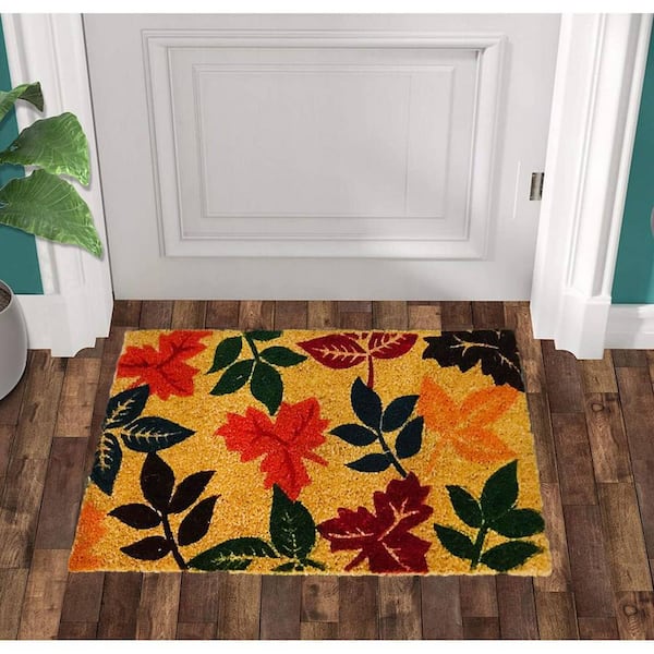 Unbranded Welcome Leaves Multi 18 in. x 30 in. Coir Non-Slip Indoor Outdoor Door Mat