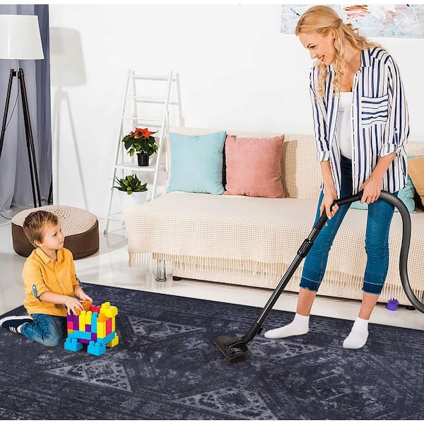 4 X 6 Black Gray Abstract Washable Area Rug for Bedroom, Dining Room, Living Room