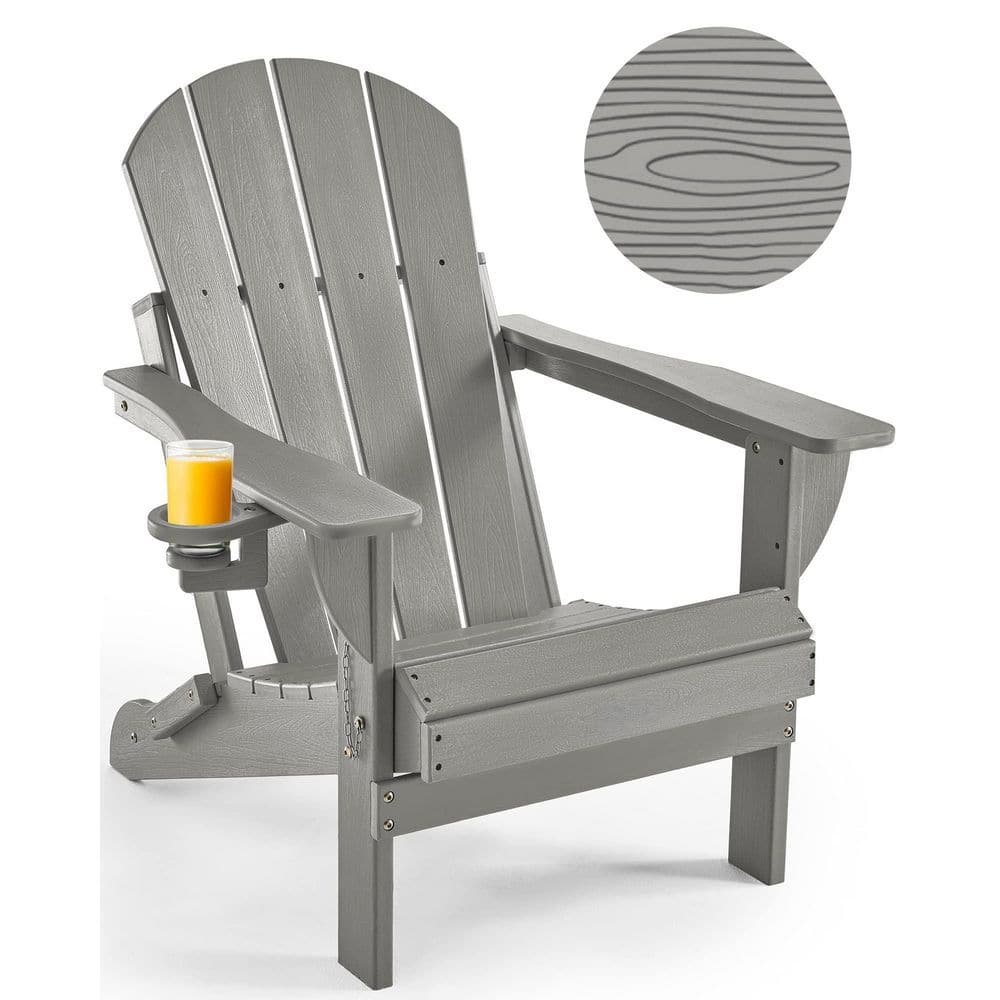 Gray Folding Series Wood Grain HDPE Frame Weather-Resistant Folding Patio Chair with Cup Holder Garden Backyard Deck price history on PriceWatchPro