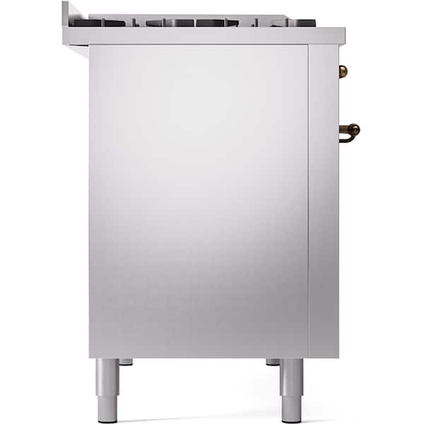 Nostalgie II 48 in. 8-Burner Plus Griddle Double Oven Natural Gas Dual Fuel Range in Stainless Steel with Bronze Trim