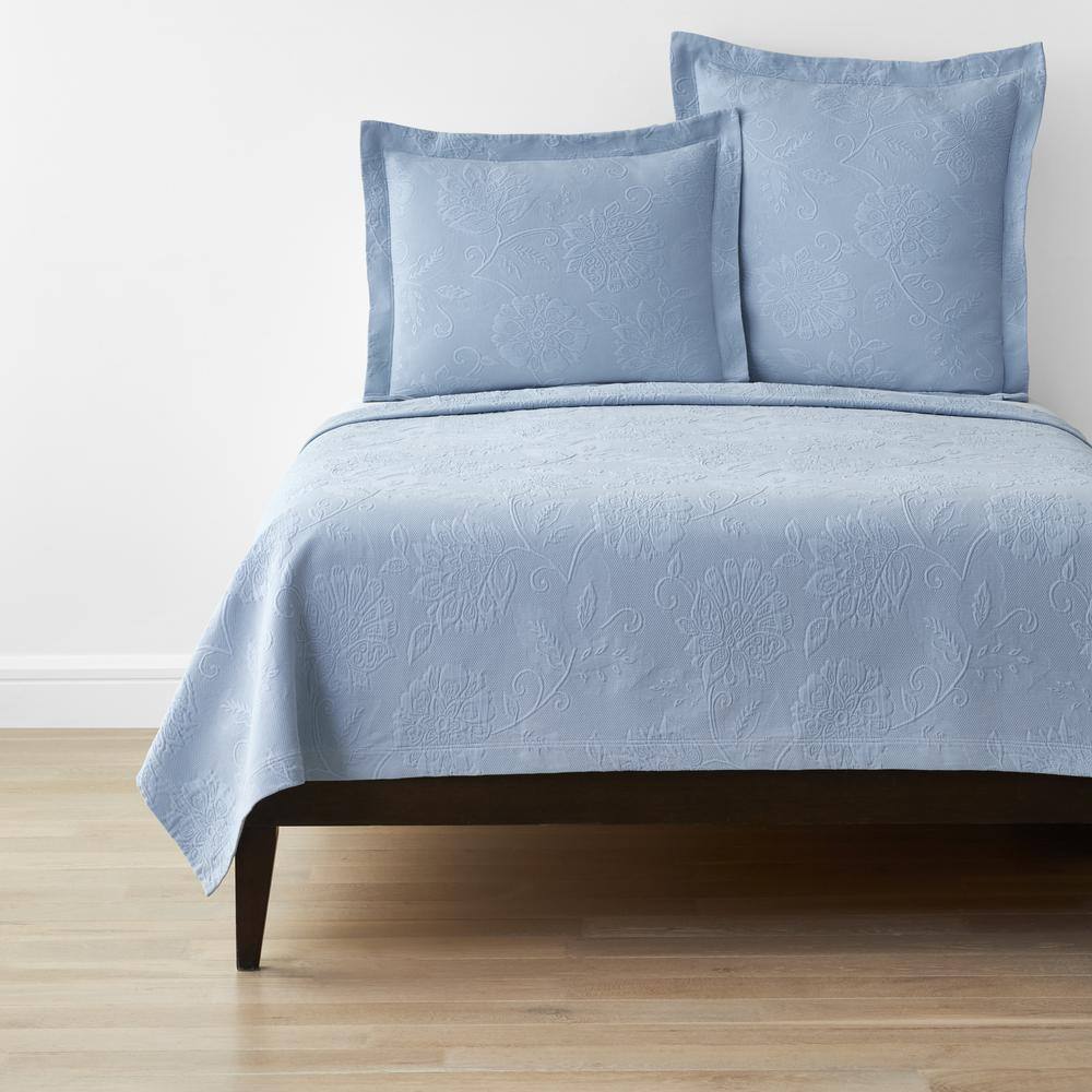 The Company Store Putnam Matelasse Dusty Blue Cotton King Coverlet