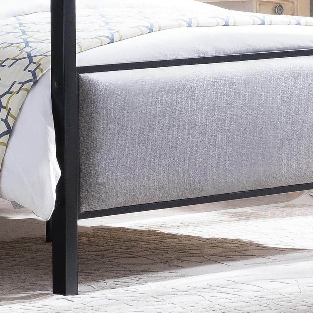 Elegant Gray Fabric Upholstered Queen Platform Bed with Metal Frame