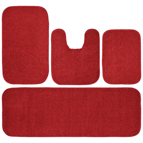 Sedona Classic Red Solid Color Plush Polypropylene Rectangle 4-Piece Bathroom Rug Set (No Lid)