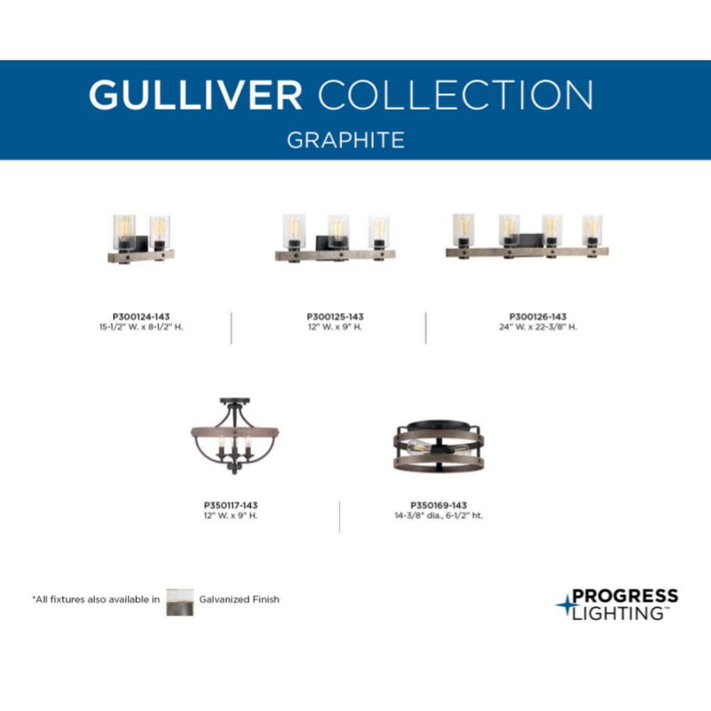 Gulliver 14'' Graphite Modern Farmhouse Flush Mount Ceiling Light with Faux-Wood Accents