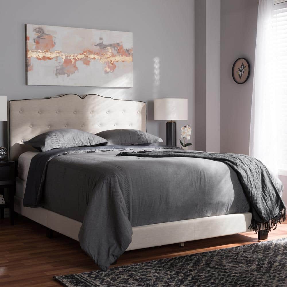 Vivienne King-Sized Light Beige Tufted Upholstered Bed with Wood Frame