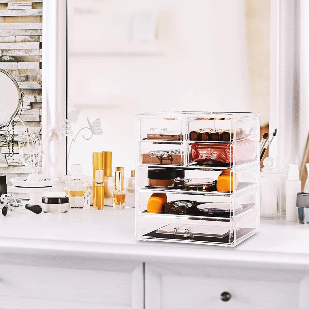 Clear Acrylic 6-Drawer Vanity Organizer with Geometric Design