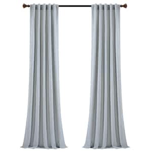 Farmhouse Vintage Stripe Navy Cotton 40 in. W x 95 in. L Back Tab/Rod Pocket Light Filtering Curtain (Double Panel)