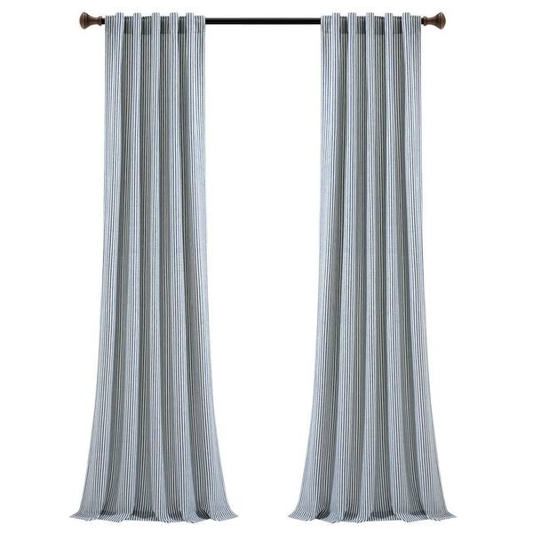 HOMEBOUTIQUE Farmhouse Vintage Stripe Navy Cotton 40 in. W x 95 in. L Back Tab/Rod Pocket Light Filtering Curtain (Double Panel)