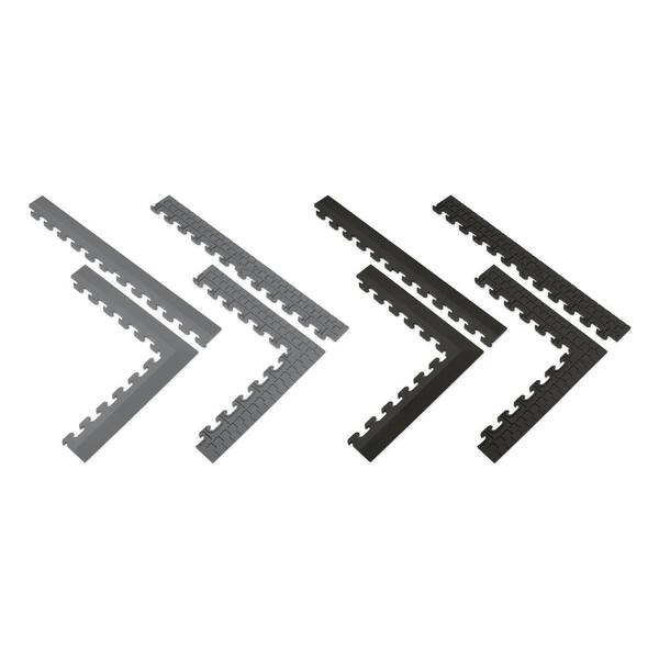 Husky 18.4 in. x 18.4 in. Black Commercial PVC Garage Flooring Trim Kit Husky 18.4 in. x 18.4 in. Black Commercial PVC Garage Flooring Trim Kit