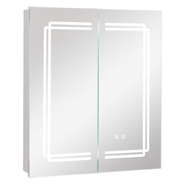 23.5 W in. 27.5 H in. 2 Doors Bathroom Mirror Medicine Wall Cabinet with Lights