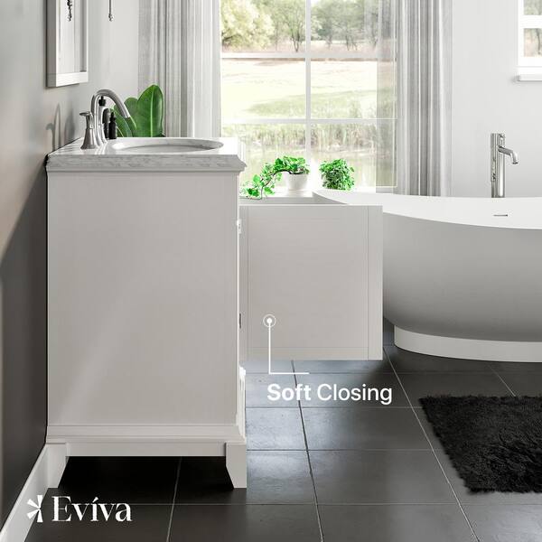 Eviva Elitist 24 in. W x 22 in. D x 34 in. H Freestanding Single Sink Bath Vanity in White with White Carrara MarbleTop