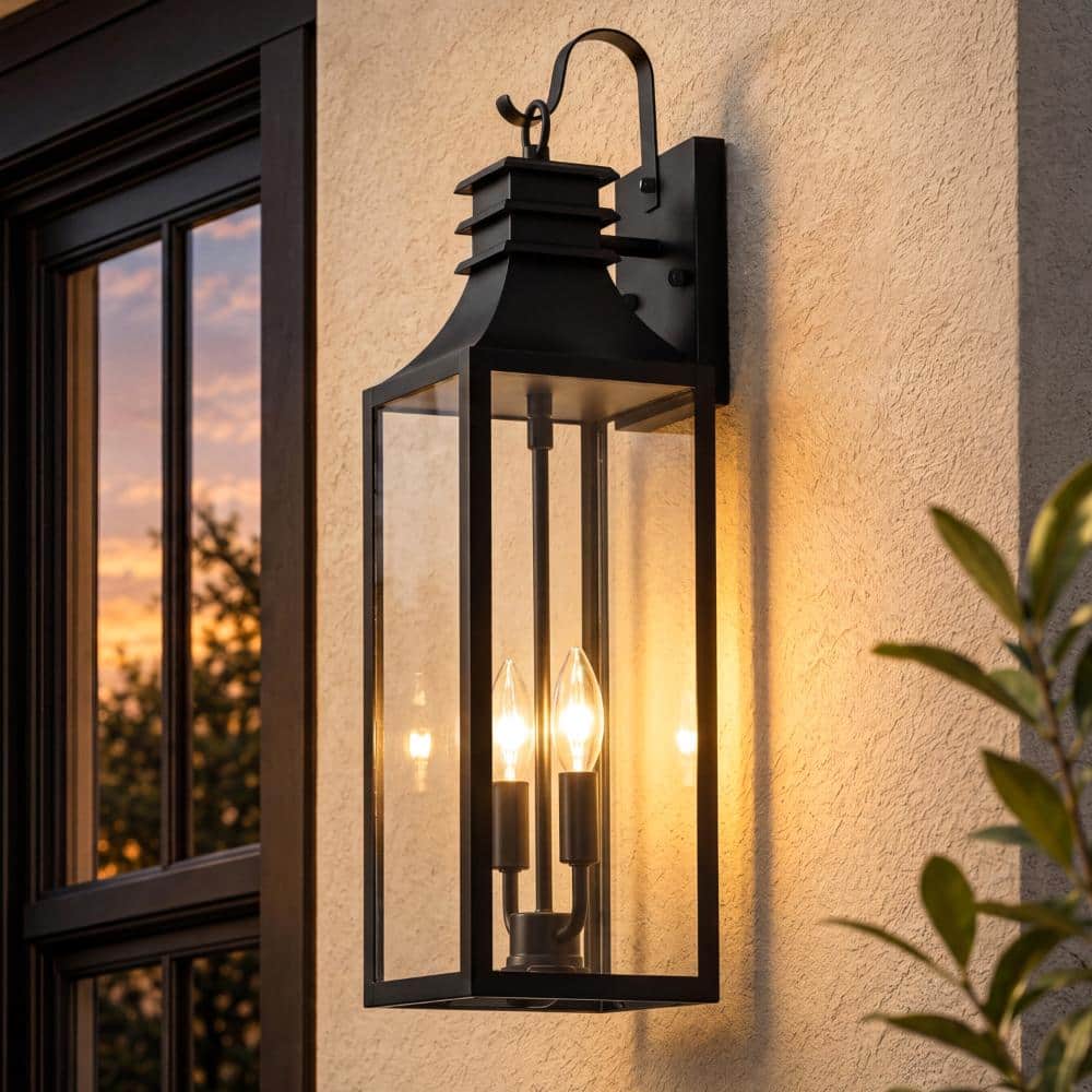 22.7 in. 2-Light Black Outdoor Wall Lantern Sconce with Clear Glass, Exterior Wall Light for Porch, Patio and Garage price history on PriceWatchPro