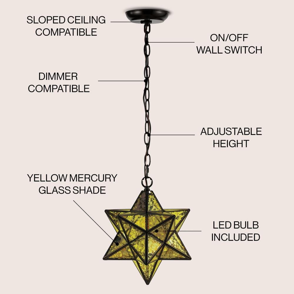 Stella 12" Moravian Star Oil Rubbed Bronze and Yellow Mercury Glass Pendant Light