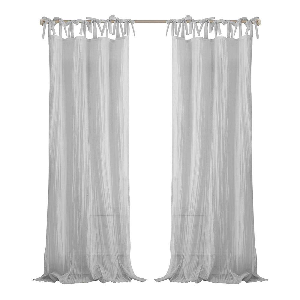 Gray Semi-Sheer Tie Top Polyester Window Curtain Panel - 52" x 95"