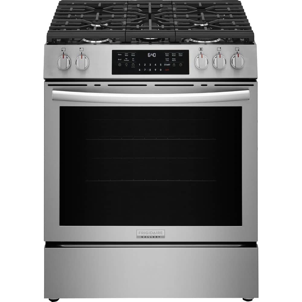 Gallery 30 in. 5-Burners Slide-In Front Control 30 min Steam Cleaning Gas Range with Total Convection in Stainless Steel price history on PriceWatchPro