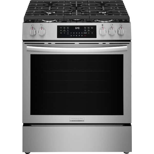 30 in. 5 Burners Slide-In Front Control 30 min Steam Cleaning Gas Range with Total Convection in Stainless Steel
