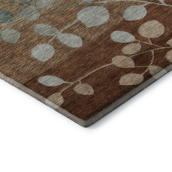 Mayfield Premium Machine Washable Abstract AMF1900 Mocha 9 ft. x 12 ft. Area Rug