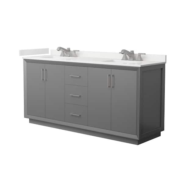 Wyndham Collection Strada 72 in. W x 22 in. D x 35 in. H Double Bath Vanity in Dark Gray with White Quartz Top