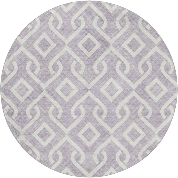 Dream Shag Premium Machine Washable Abstract ADS621 Lavender 8 ft. x 8 ft. Round Rug