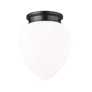 Gideon 12.5 in. Matte Black Flush Mount with Etched Opal Glass Shade with No Bulb Included
