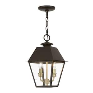 Helmsdale 15in. 2-Light Bronze Dimmable Outdoor Pendant Light with Clear Glass and No Bulbs Included