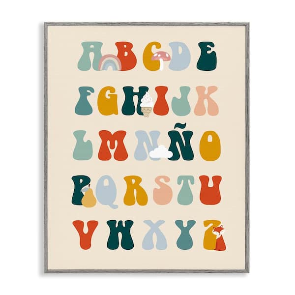 Stupell Industries Spanish Alphabet Retro Illustrations by Lil' Rue Gray Framed Typography Giclee Art Print 20 in. x 16 in.