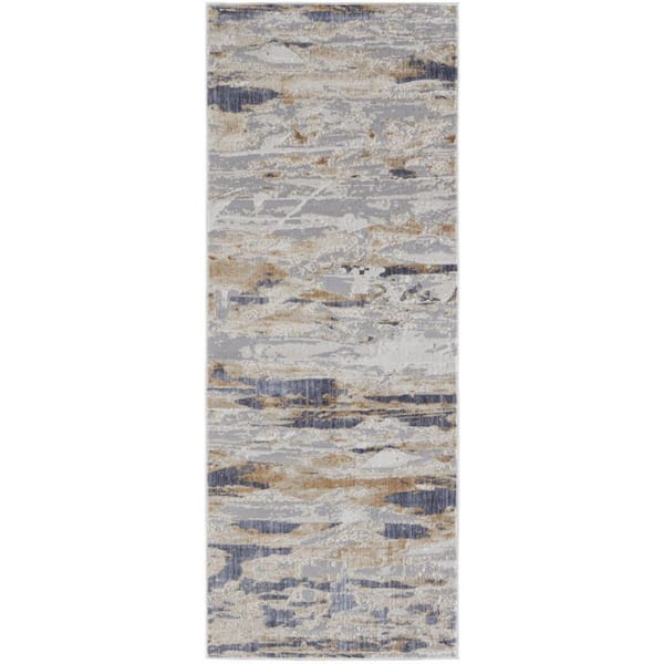 HomeRoots 2 X 8 Tan, Ivory Abstract Runner Rug