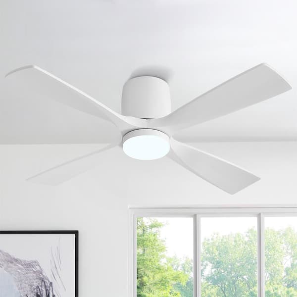 48 in. 4 Solid Wood Blades Indoor Ceiling Fan with Integrated LED and Remote, White Flush Mount