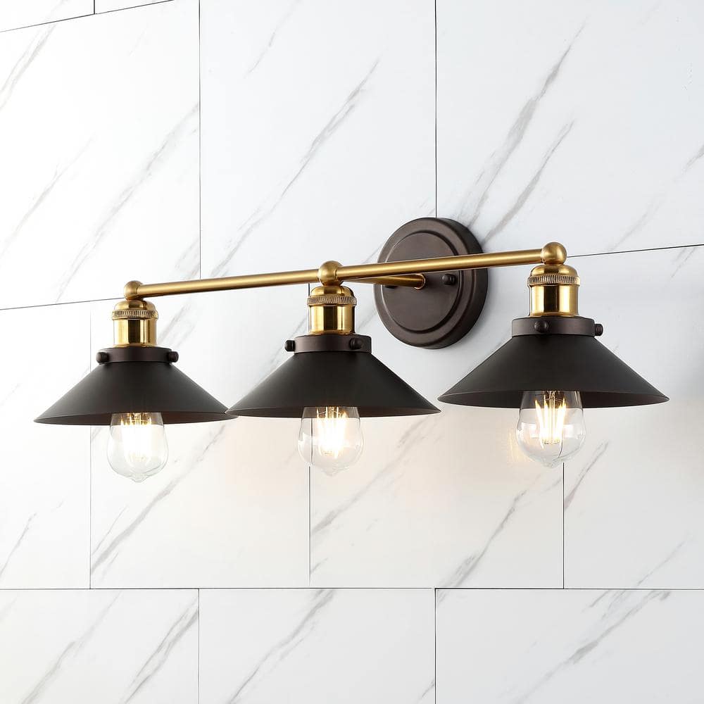 JONATHAN Y July 26.5 in. 3-Light Oil Rubbed Bronze/Brass Gold Metal Vanity  Light JYL7428C - The Home Depot