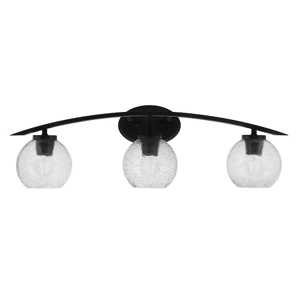 Unbranded Siena 29 in. 3-Light Vanity Light Matte Black with Smoke Bubble Glass Shades