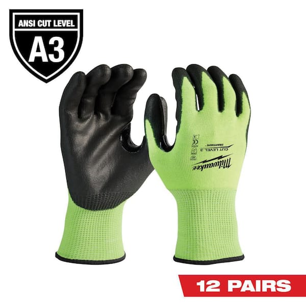 Milwaukee Small High Visibility Level 3 Cut Resistant Polyurethane Dipped Work Gloves (12-Pack)