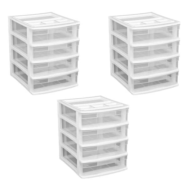 Desk & Countertop 4 Drawer Storage Bin w/Organizer Lid (3 Pack)