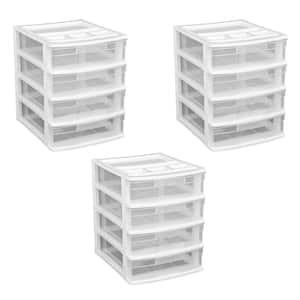 Desk & Countertop 4 Drawer Storage Bin w/Organizer Lid (3 Pack)