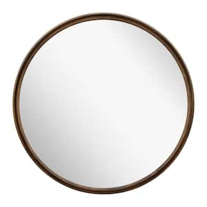 Medium Round Rustic Brown Contemporary Frame Mirror (26 in. H x 26 in. W)