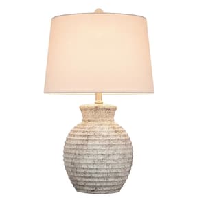 23 in. Light Gray Farmhouse and Rustic Ceramic Bedside Table Lamp