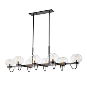 Upper 8-Light Black Transitional Linear Chandelier Glass Bubble Kitchen Island Pendant with Clear Glass Shades