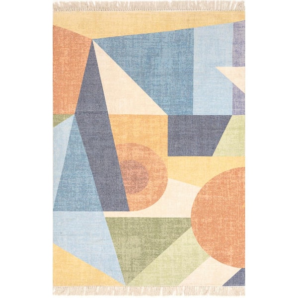 nuLOOM Solene Colorful Geometric Tasseled Blue 8 ft. x 10 ft. Area Rug