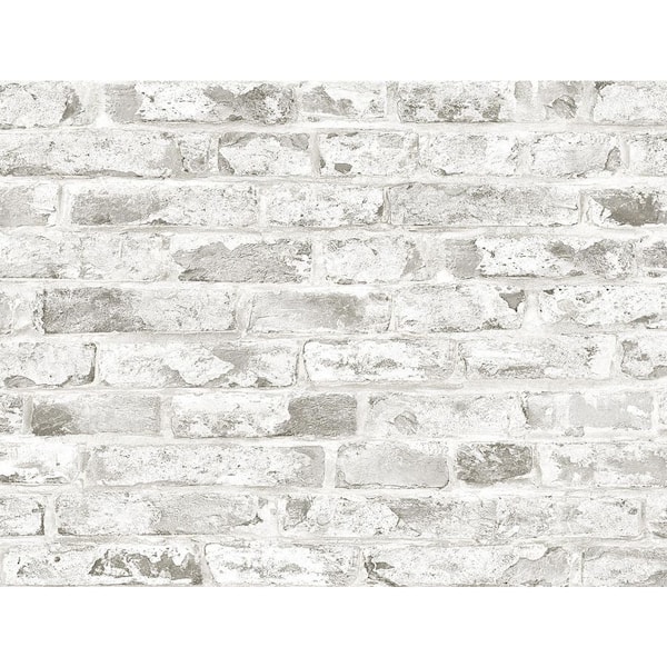 15.38 sq. ft. Pearl Grey Faux Rustic Brick Natural Wall Backdrop Vinyl Peel and Stick Wallpaper Roll