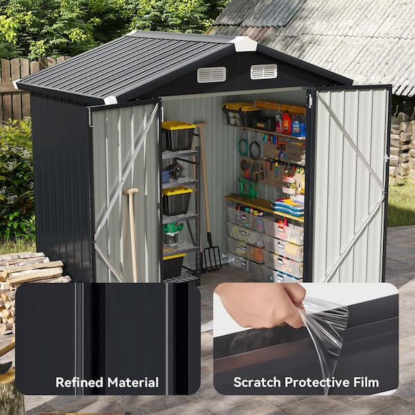 Sizzim Black 6 ft. W x 4 ft. D Metal Shed with Vents for Tools