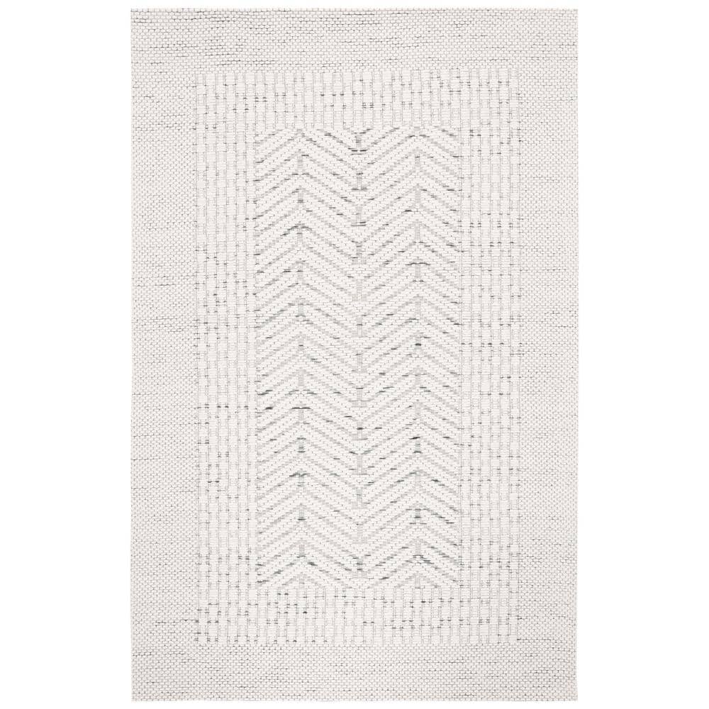 Ivory and Green Handwoven Wool 6' x 9' Area Rug