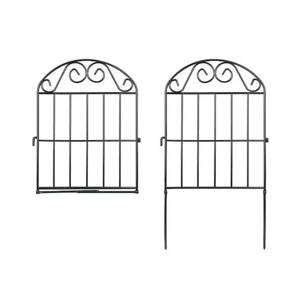 NVNOO 24 in. x 11 ft. Black Picket Arached Top Metal Fence Panel for Dogs, Flower Edging for Patio Yard (10-Pack)
